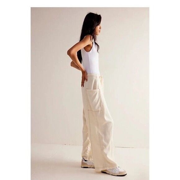 Free People We The Free Ivory Women Dunes Wide-Leg Tie Slouchy Jeans Pants Sz 26 - Picture 4 of 16